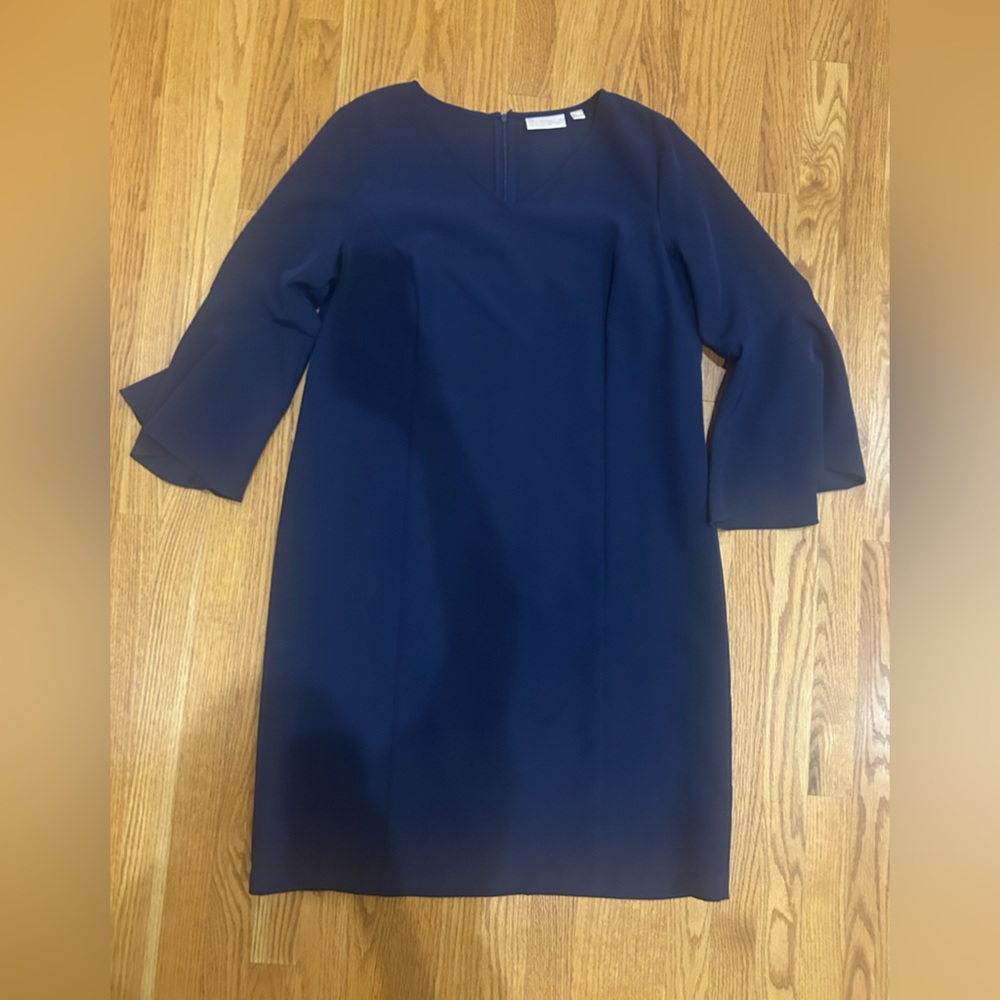 Belle by Kim Gravel Blue Sheath Dress with 3/4 Bell Sleeves